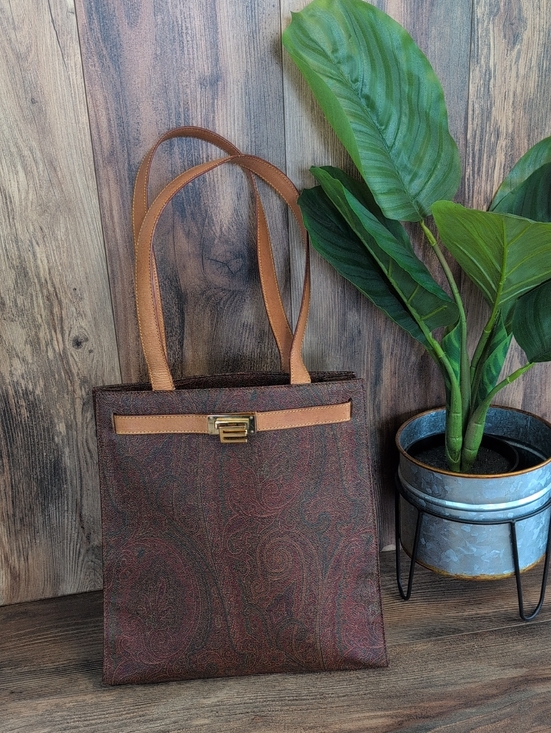 Etro Handbags - Etro Paisley Coated Canvas Vachetta Leather Laptop Briefcase Shoulder Bag